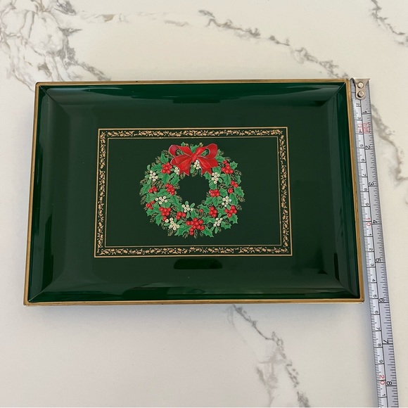 $10 Otagiri Japan Christmas Wreath Green Lacquer Tray Serving  VTG Lacquerware - Picture 5 of 5